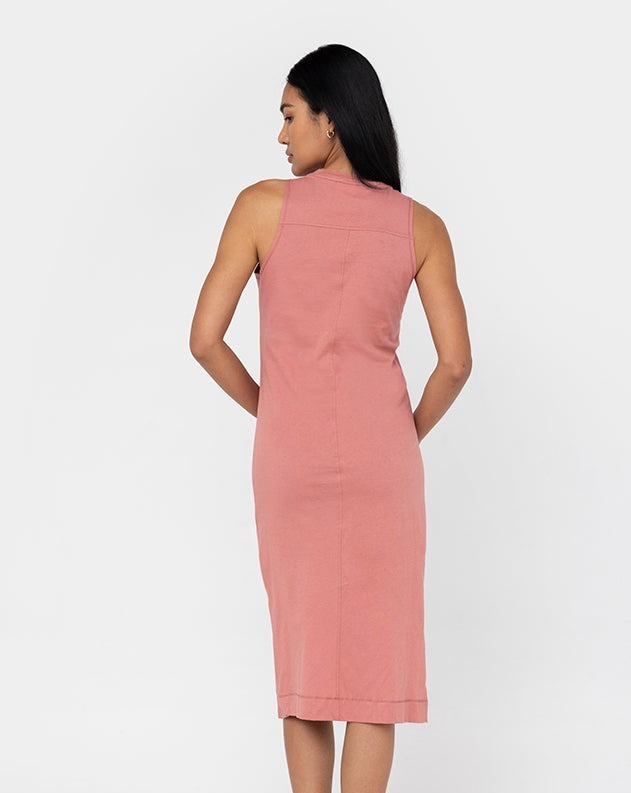 Relaxed Cotton Midi Dress Dusty Rose Pink