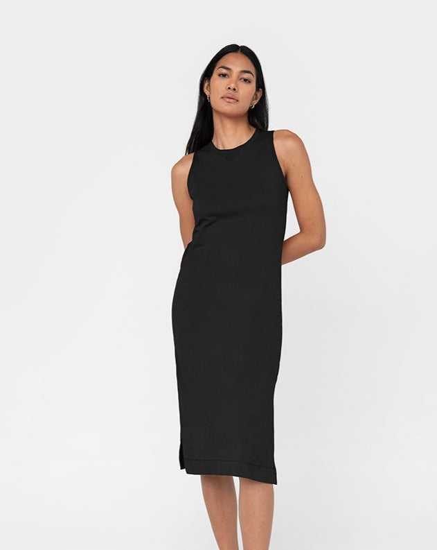 Relaxed Cotton Midi Dress Black