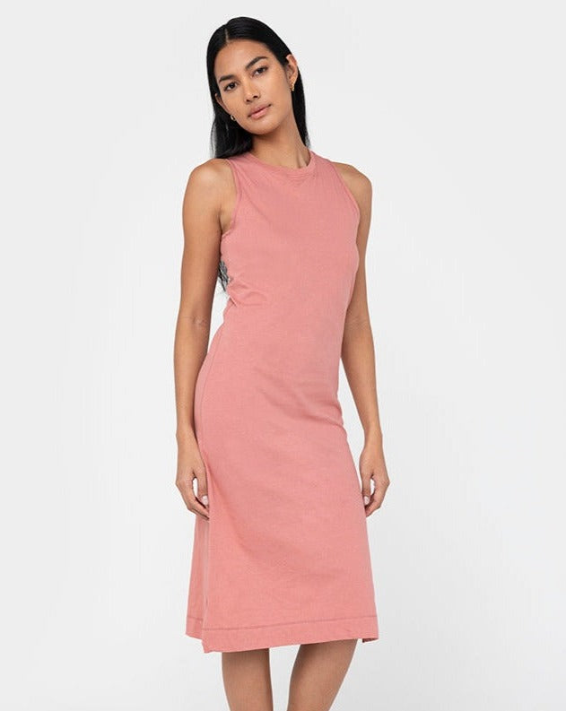 Relaxed Cotton Midi Dress Dusty Rose Pink