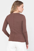 Rib Long Sleeve Women's T-shirt Brown