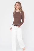 Rib Long Sleeve Women's T-shirt Brown