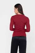 Rib Long Sleeve Women's T-shirt Cherry Red