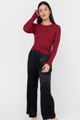 Rib Long Sleeve Women's T-shirt Cherry Red