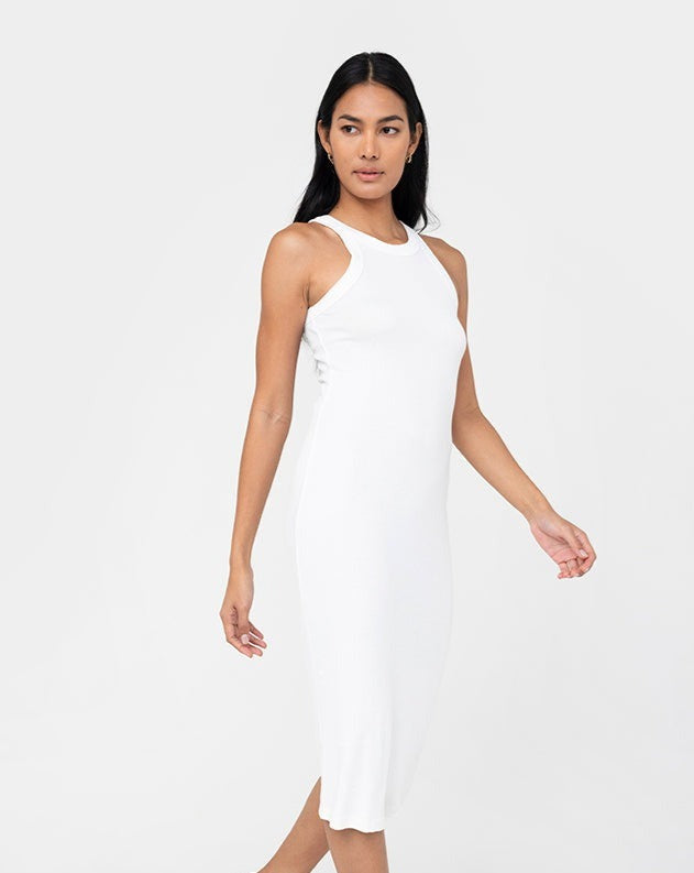 Easy Standard Rib Cotton Racer Tank Dress White