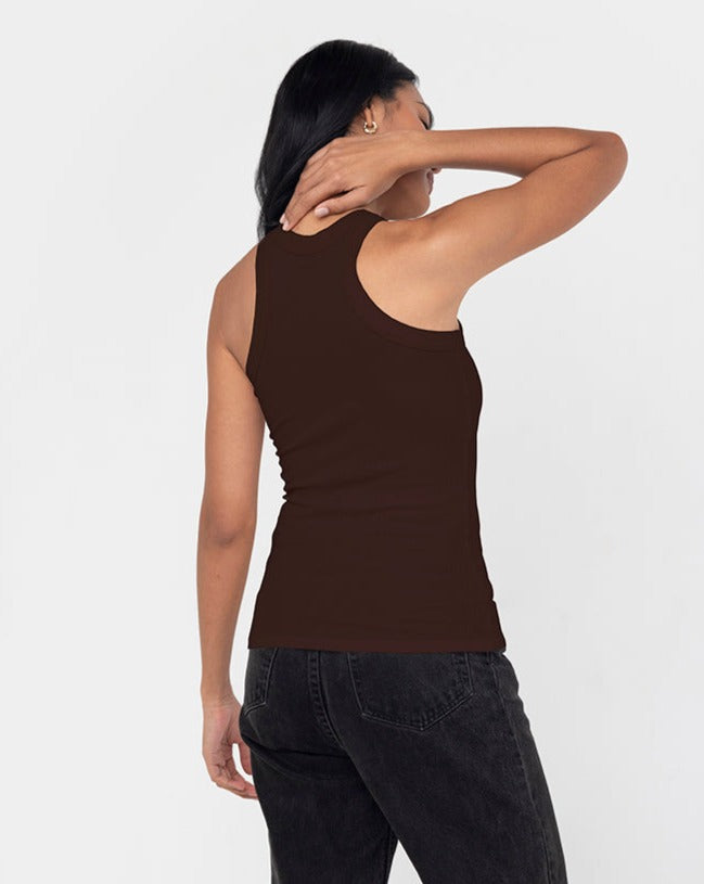 Easy Standard Rib Fitted Cotton Racer Tank Top Hickory Brown