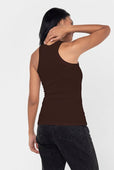 Easy Standard Rib Fitted Cotton Racer Tank Top Hickory Brown