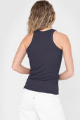 Easy Standard Rib Fitted Cotton Racer Tank Top Navy Blue