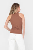 Easy Standard Rib Fitted Cotton Racer Tank Top Latte Beige