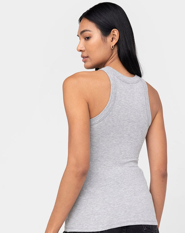 Easy Standard Rib Fitted Cotton Racer Tank Top Heather Grey 