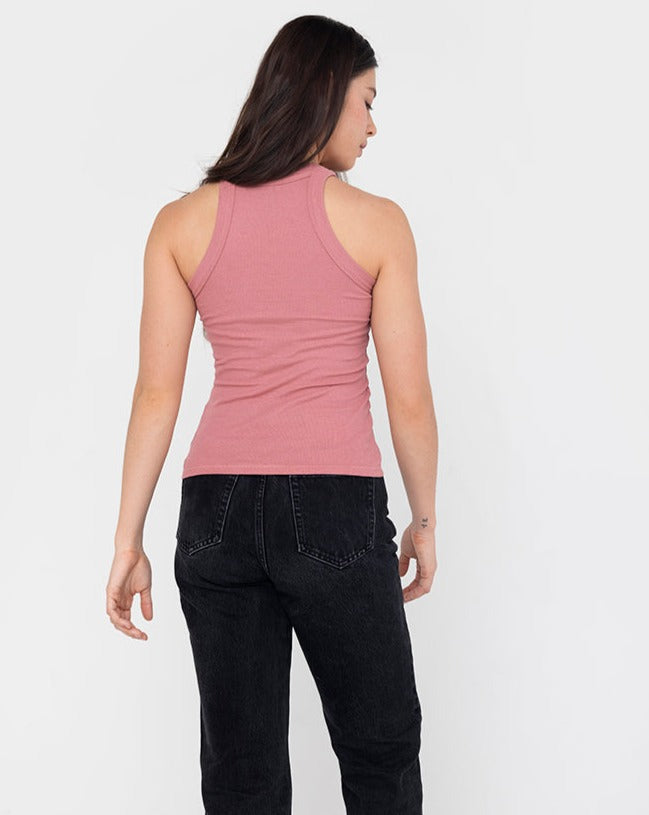 Easy Standard Rib Fitted Cotton Racer Tank Top Dusty Rose Pink