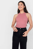 Easy Standard Rib Fitted Cotton Racer Tank Top Dusty Rose Pink