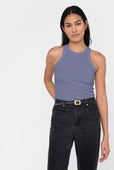 Easy Standard Rib Fitted Cotton Racer Tank Top Denim Light Blue