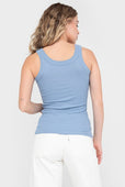 Rib Fitted Cotton Scoop Neck Tank Top Women's Blue