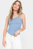 Rib Fitted Cotton Scoop Neck Tank Top Women's Blue