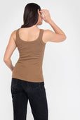 Rib Fitted Cotton Scoop Neck Tank Top Women's Beige Latte