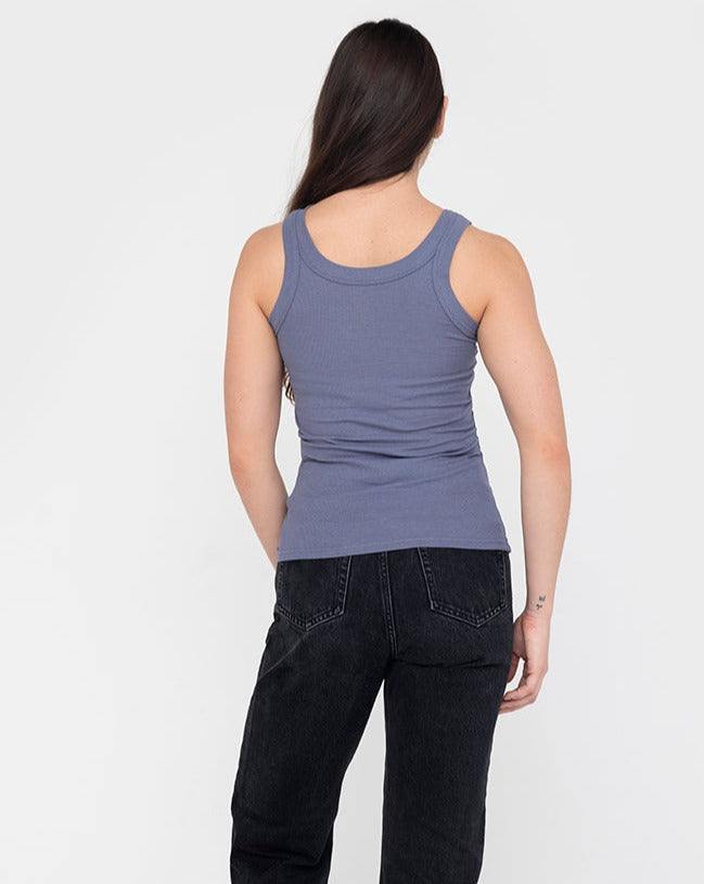 Rib Fitted Cotton Scoop Neck Tank Top Women&#39;s Slate Grey