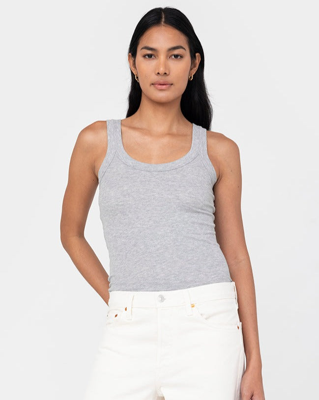 Rib Fitted Cotton Scoop Neck Tank Top Women&amp;#39;s White