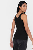 Rib Fitted Cotton Scoop Neck Tank Top Women's Black