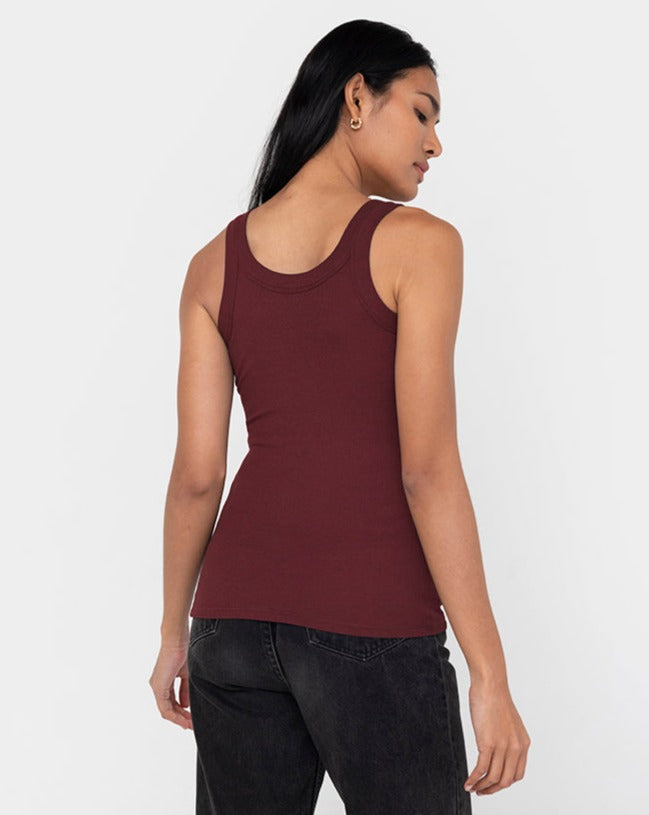 Rib Fitted Cotton Scoop Neck Tank Top Women&#39;s Red