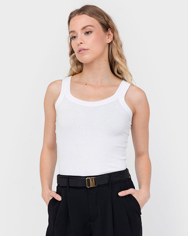 Rib Fitted Cotton Scoop Neck Tank Top Women&#39;s White