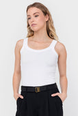 Rib Fitted Cotton Scoop Neck Tank Top Women's White